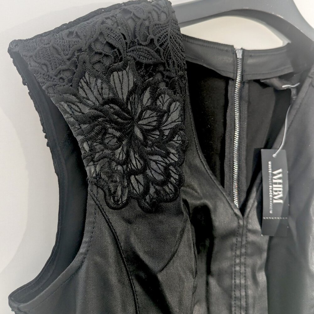 WHBM NWT WITH POCKETS! WASHABLE Coated Denim Lace Dress Faux Leather - Picture 10 of 10